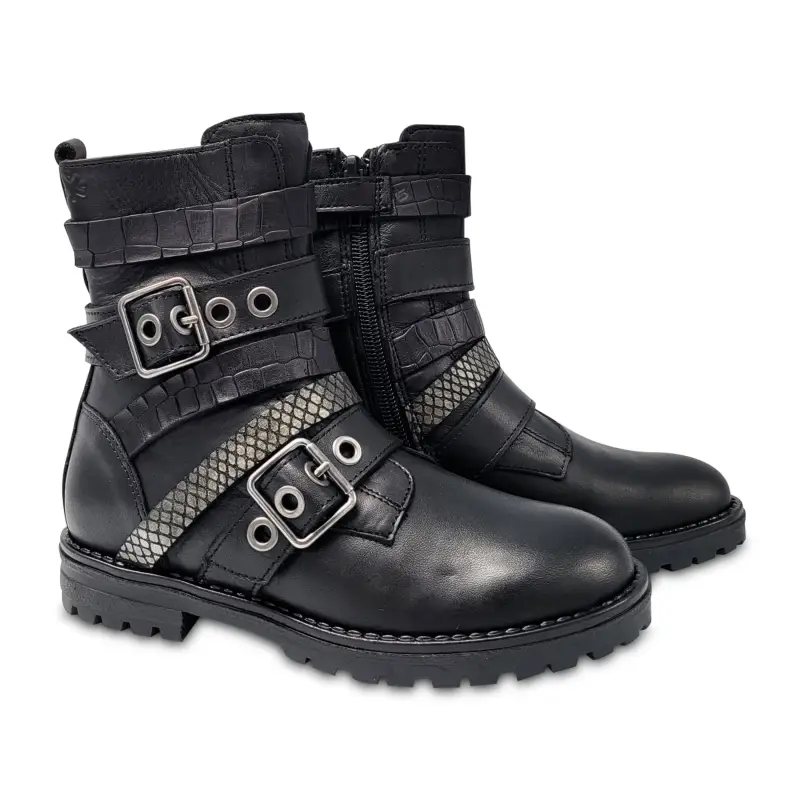 Acebos Black Grey Multi Strap Bootie