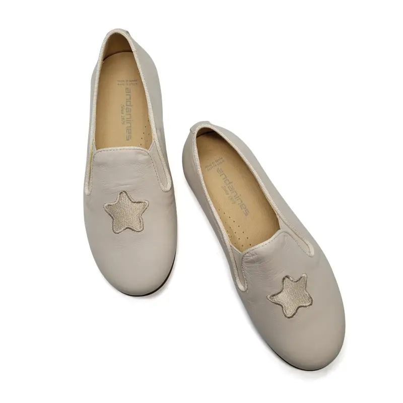 Andanines Biege Gold Star Embroidery Smoking Shoe - Image 2