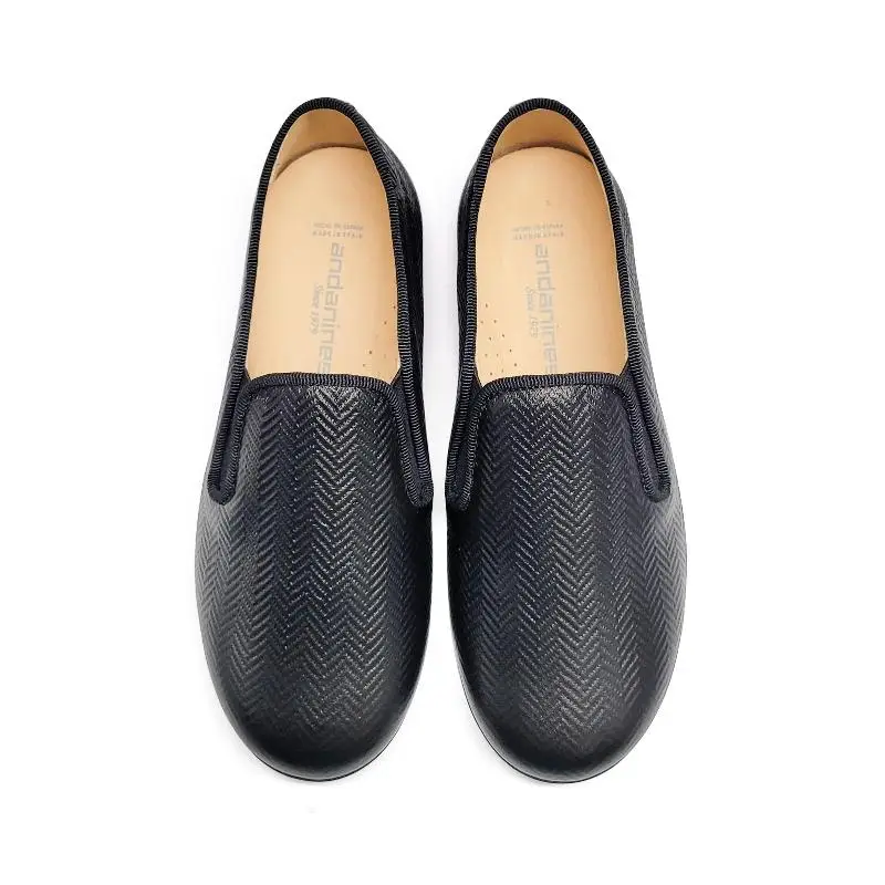 Andanines Black Chevron Leather Smoking Shoe - Image 2