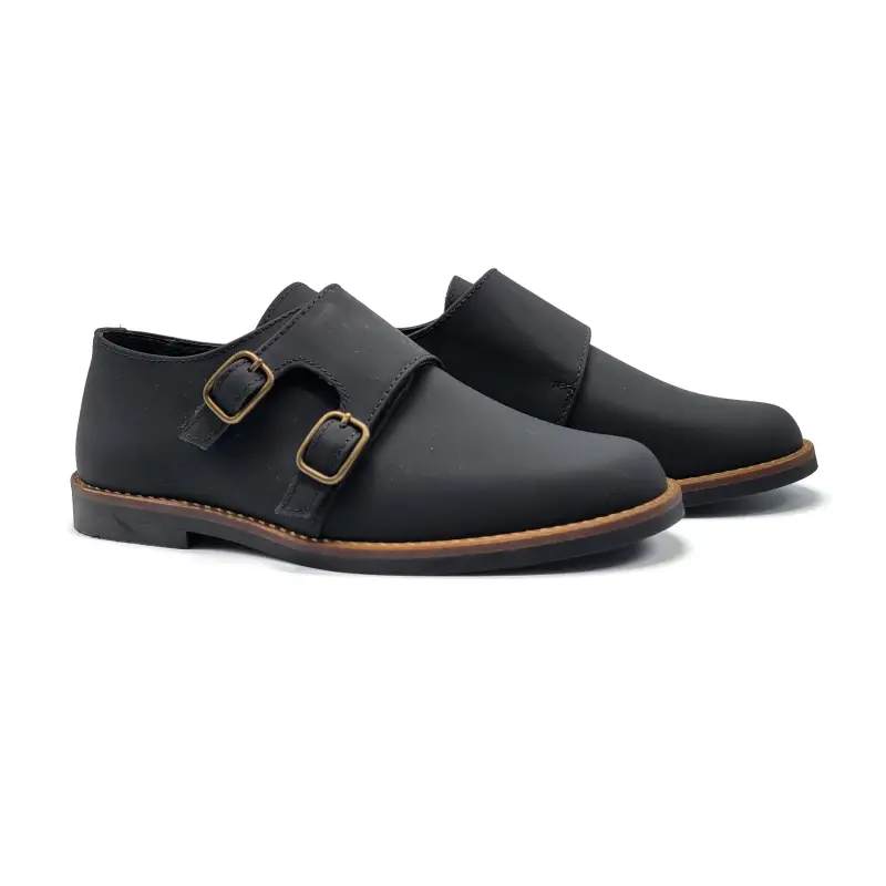 Andanines Black Gum Monk Strap Dress Shoe