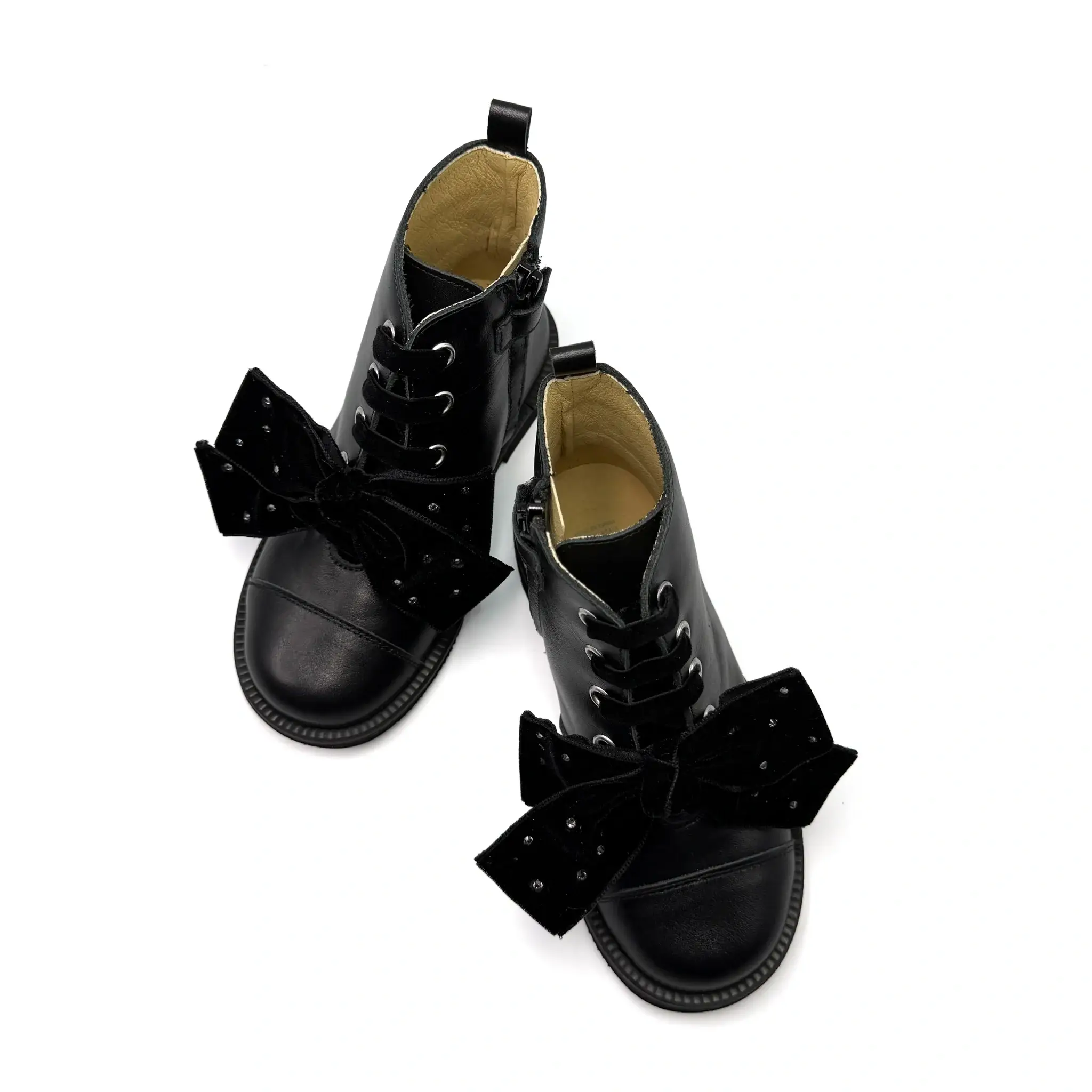 Andanines Black Leather Bow Combat Bootie - Image 3