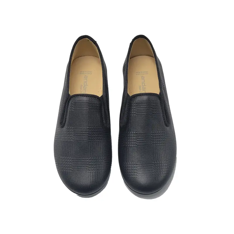 Andanines Black Leather Houndstooth Print Smoking Slip On 182447 - Image 2