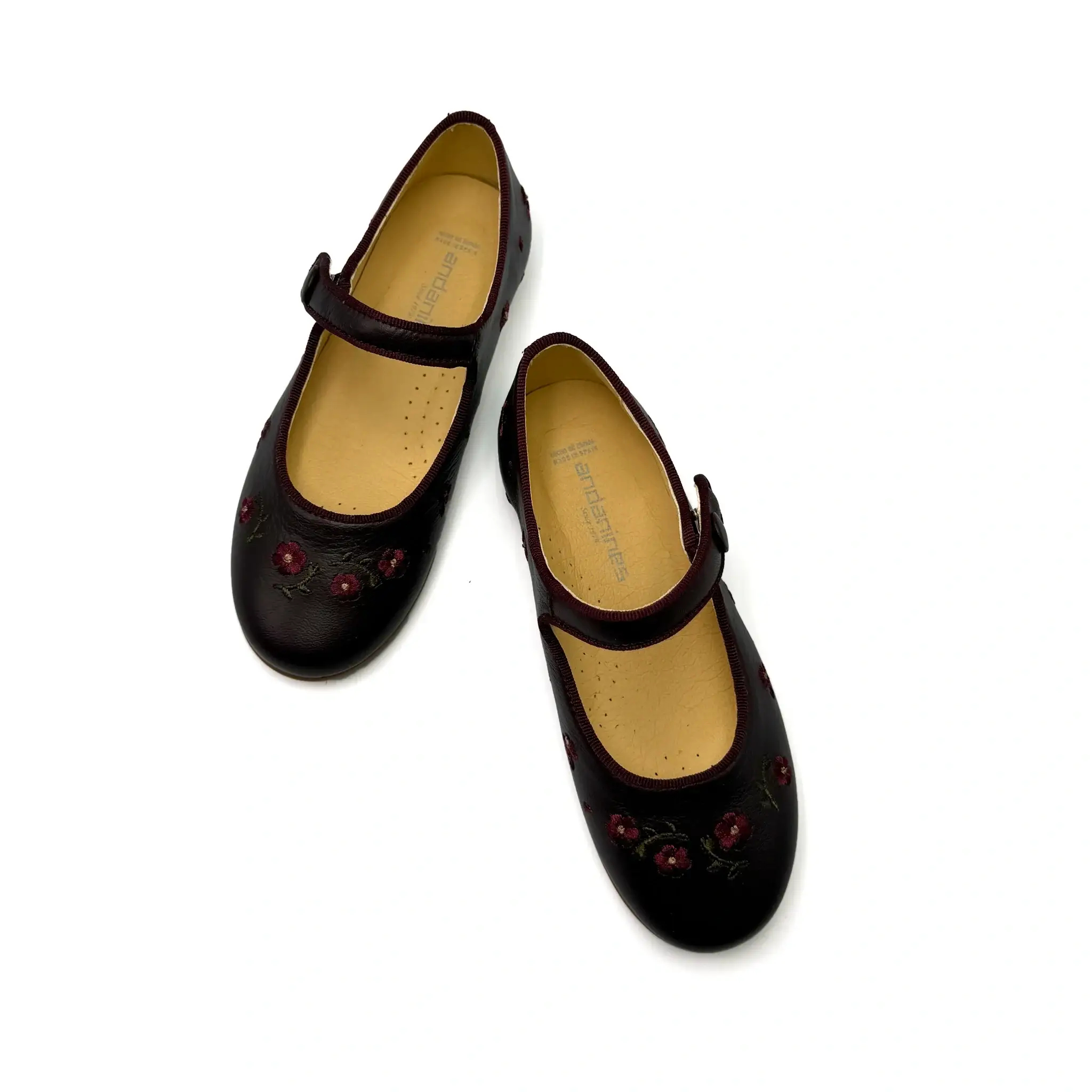 Andanines Burgundy Floral Embroidery Mary Jane - Image 3