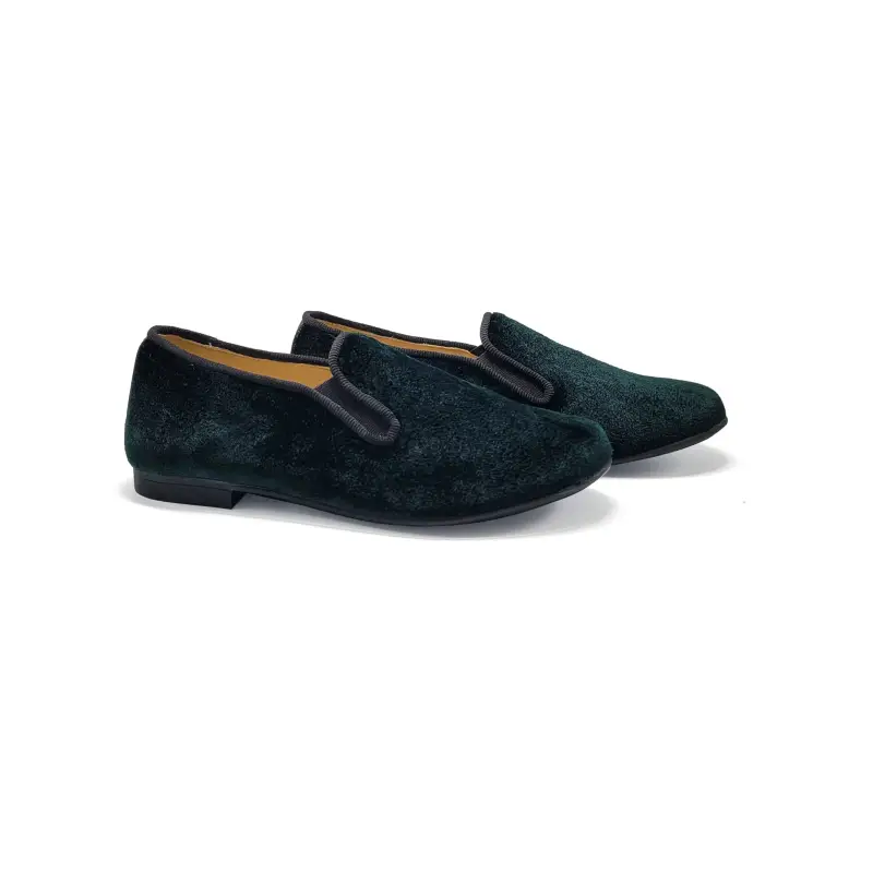 Andanines Green Velvet Slip On Smoking Shoe
