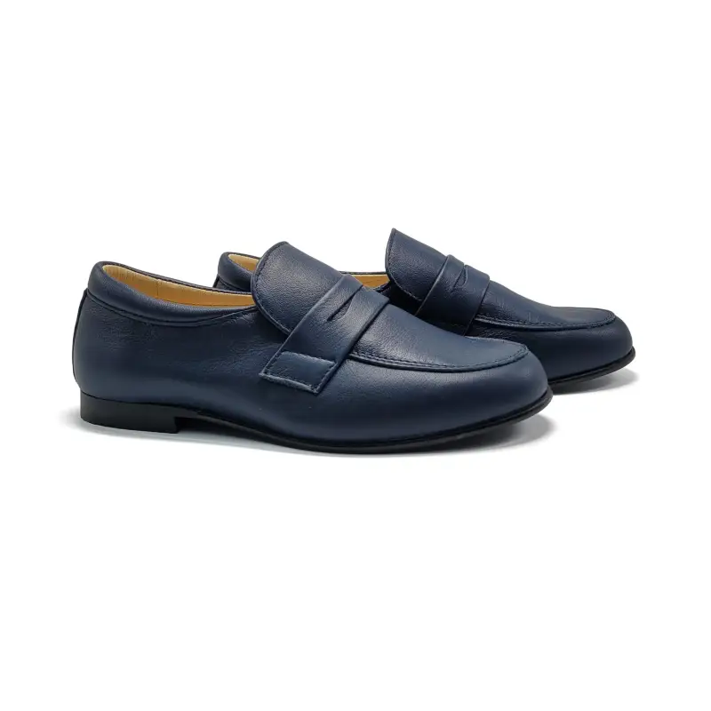 Andanines Navy Leather Penny Slip on