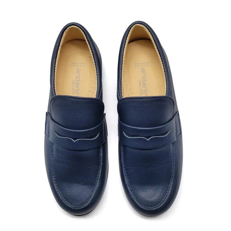 Andanines Navy Leather Penny Slip on - Image 2