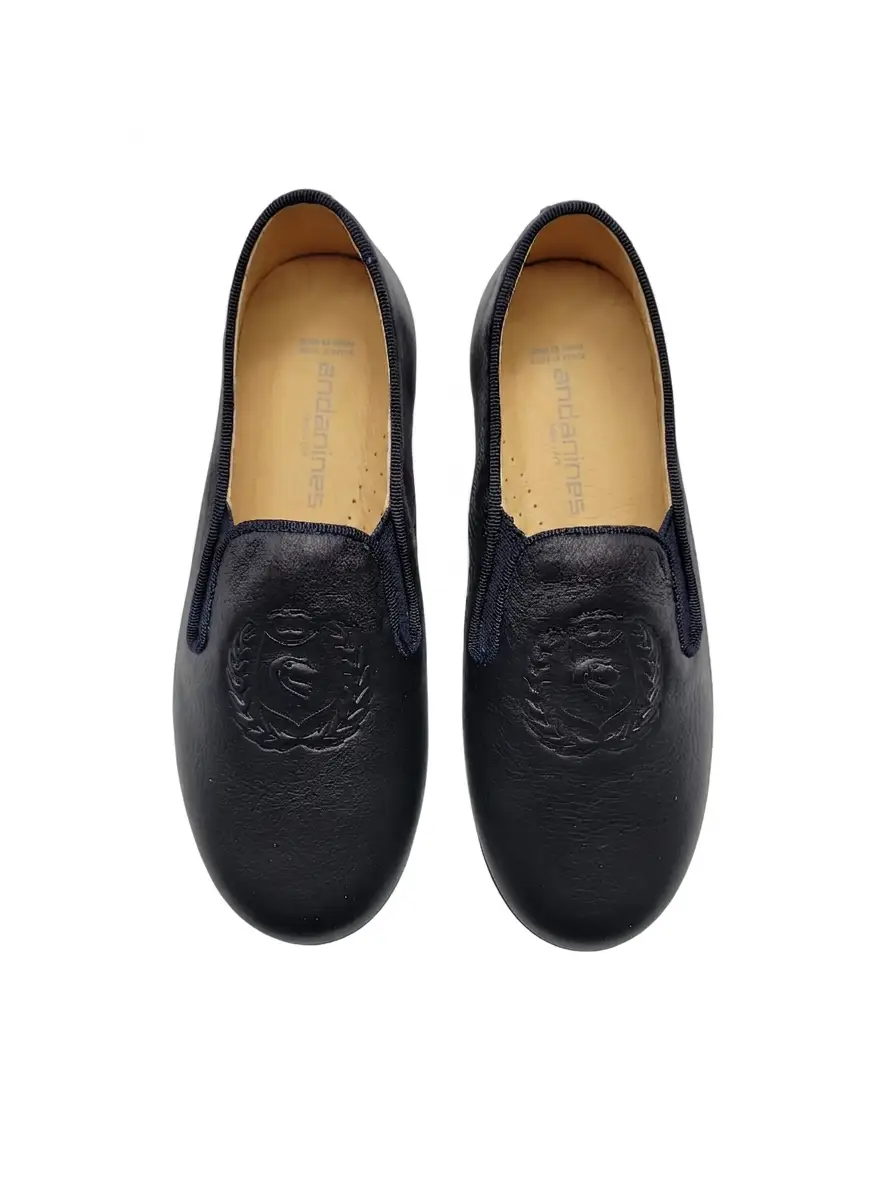 ANDANINES Navy Mousse Embossed Smoking Slip On - Image 2