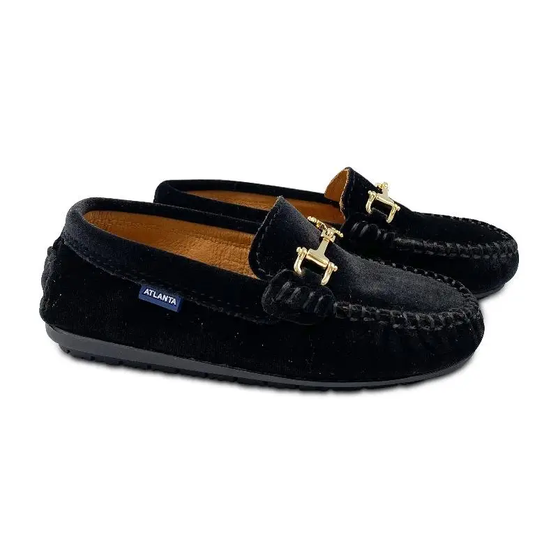 Atlanta Mocasin Black Velvet Buckle Loafer