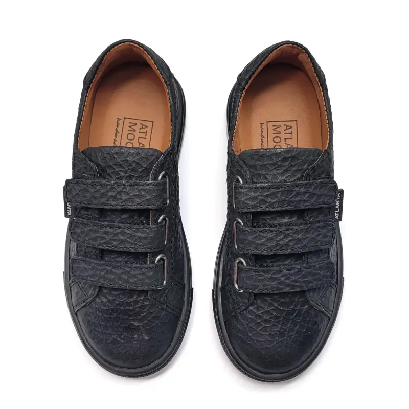 Atlanta Mocassin Black Crinkle Velcro Sneaker - Image 2