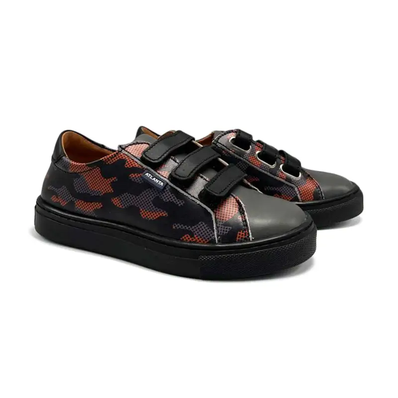 Atlanta Mocassin Black Grey Orange Military Velcro Sneaker