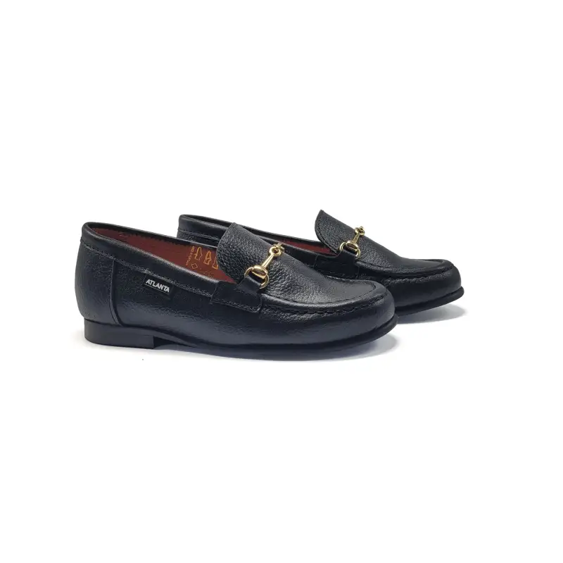 Atlanta Mocassin Black Little Grain Buckle Loafer 19014