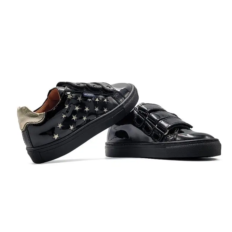 Atlanta Mocassin Black Patent Gold Star Velcro Sneaker 104 - Image 2