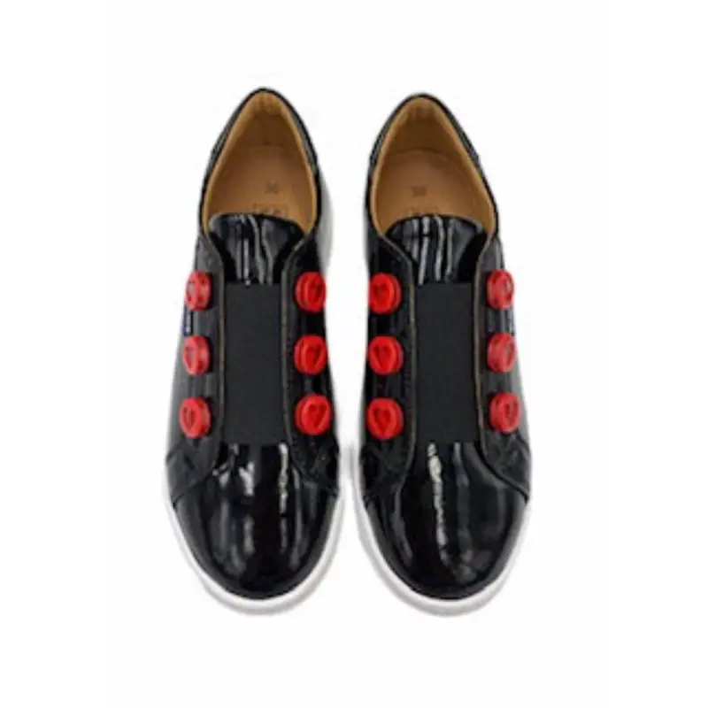 Atlanta Mocassin Black Patent Red Heart Sneaker - Image 2