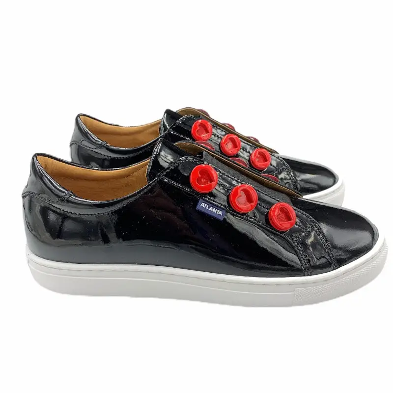 Atlanta Mocassin Black Patent Red Heart Sneaker - Image 3