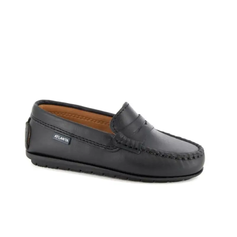 Atlanta Mocassin Classic Black Leather Unisex Penny Loafer - Image 3