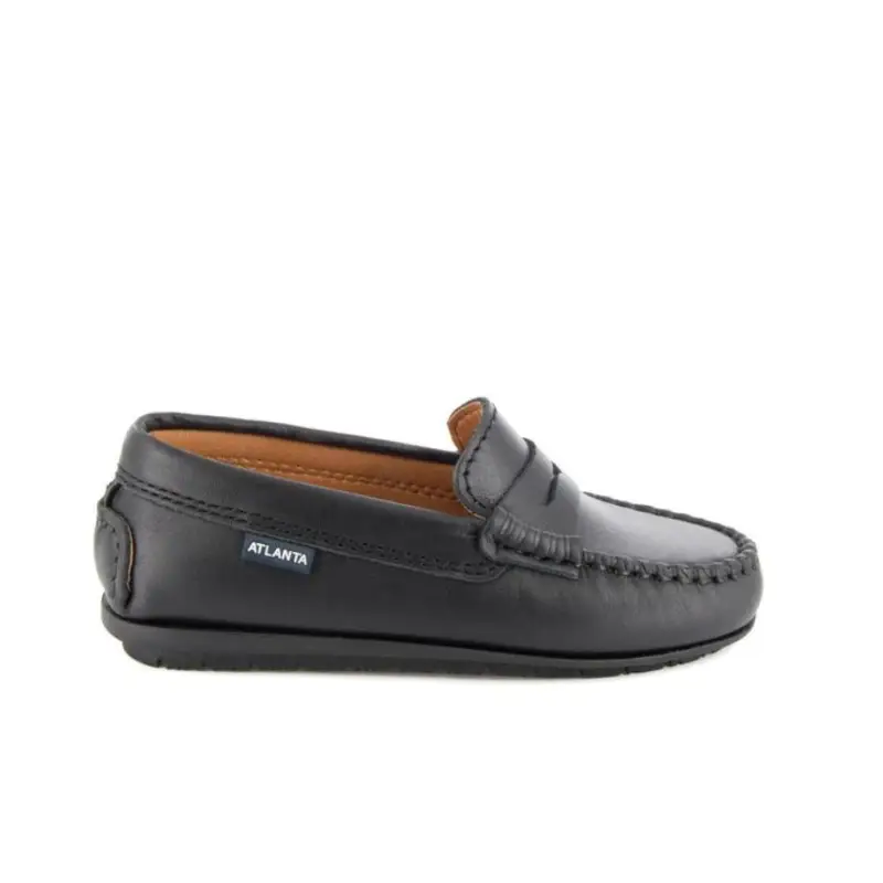 Atlanta Mocassin Classic Black Leather Unisex Penny Loafer - Image 5