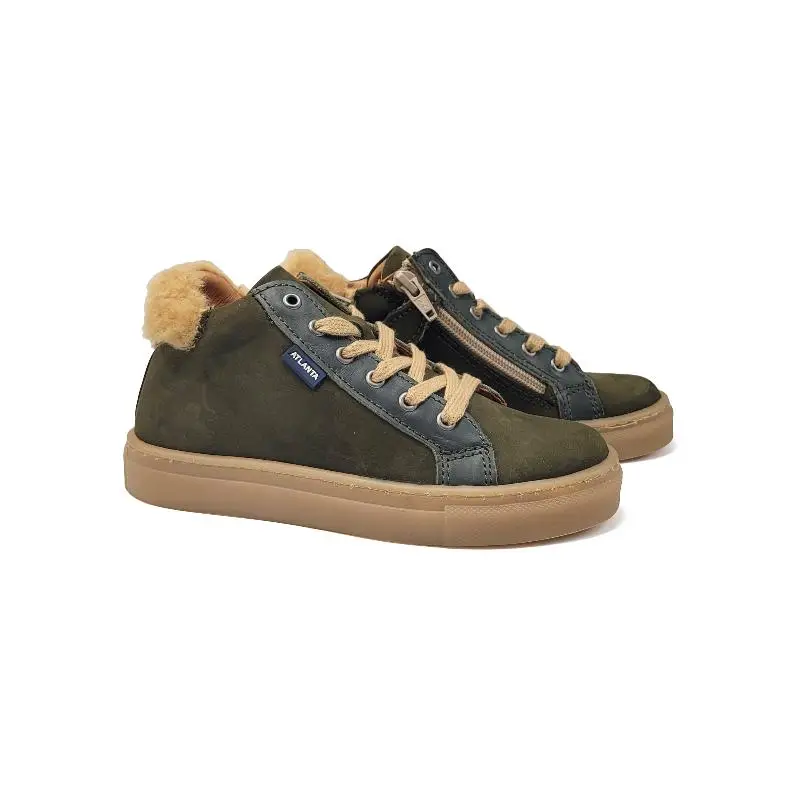 Atlanta Mocassin Green Nubuk Fur High Top Sneaker
