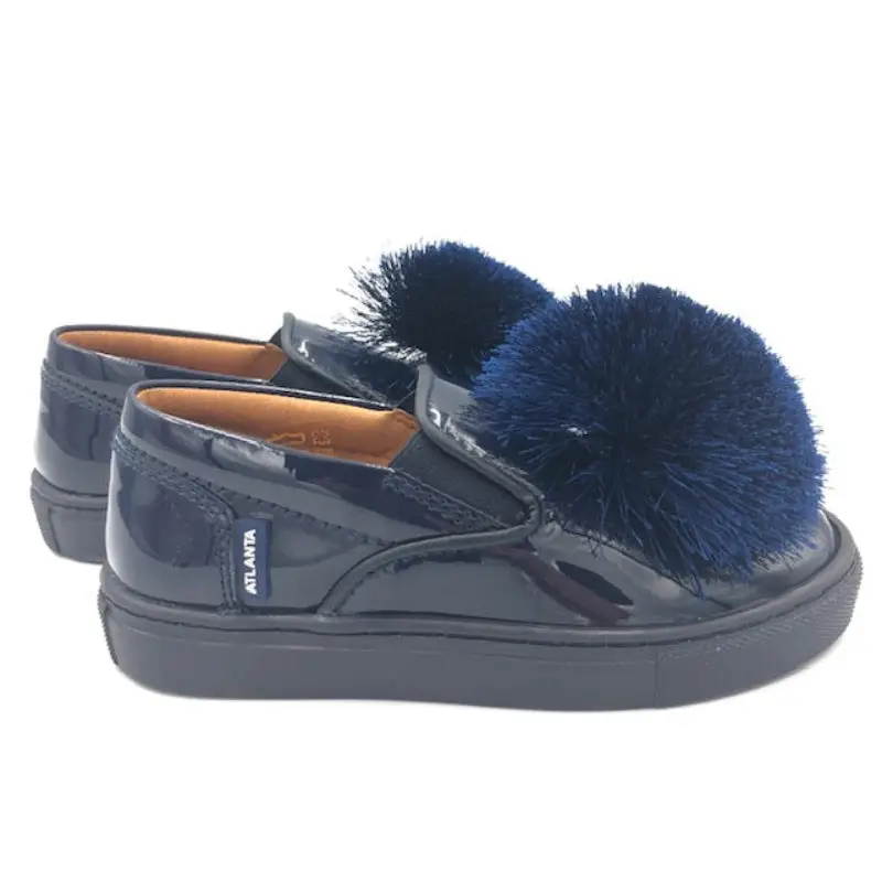 Atlanta Mocassin Navy Patent Pom-Pom Slip On Sneaker - Image 2