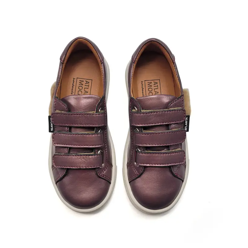 Atlanta Mocassin Old Rose Metal Fur Heart Velcro Sneaker - Image 2
