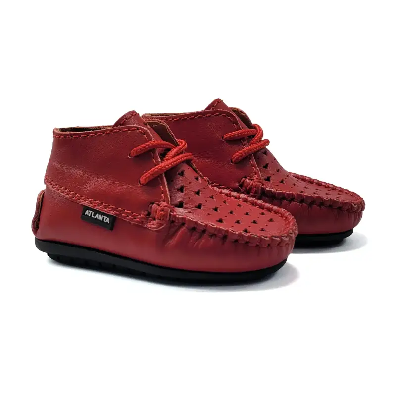 Atlanta Mocassin Red Love Heart Cut Out Baby Bootie