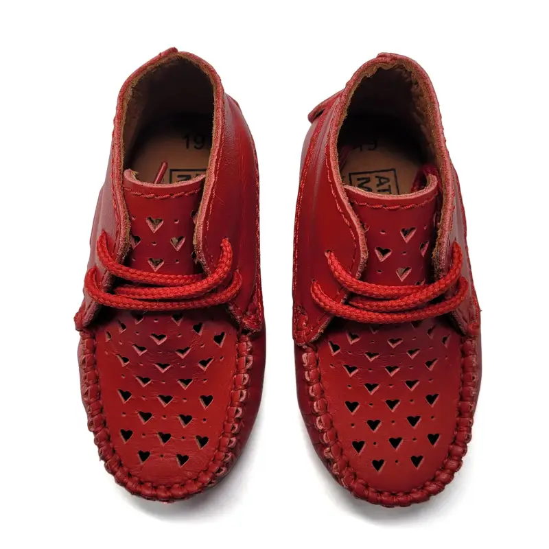 Atlanta Mocassin Red Love Heart Cut Out Baby Bootie - Image 2