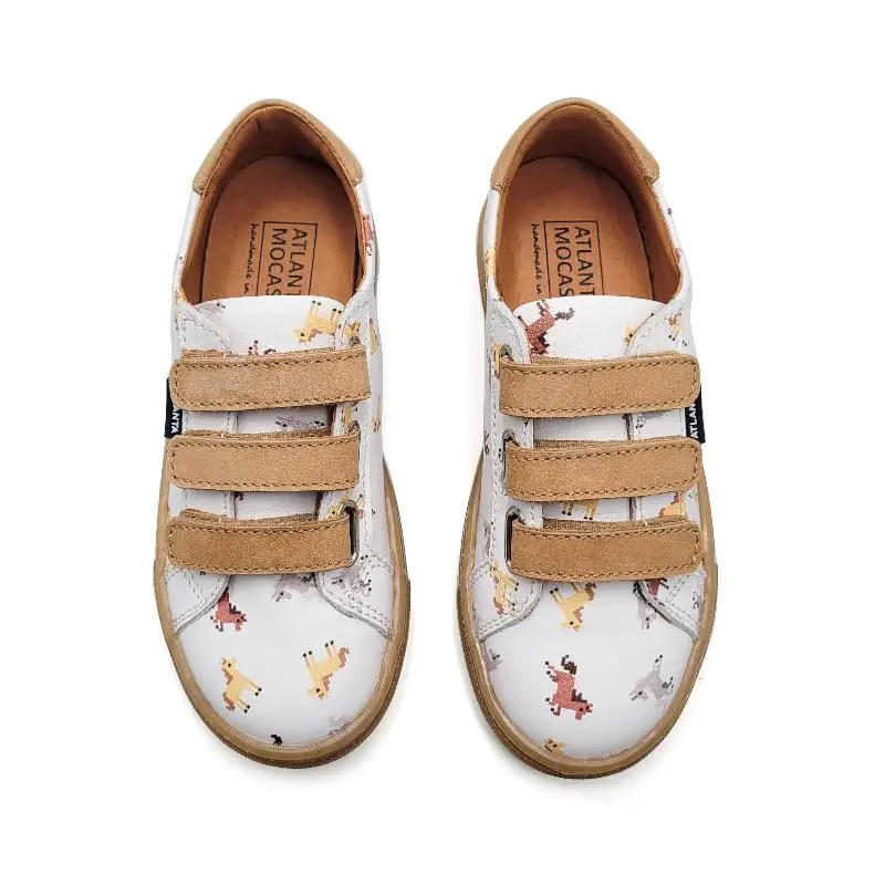 Atlanta Mocassin White Horses 3 Strap Velcro Sneaker 523 - Image 3