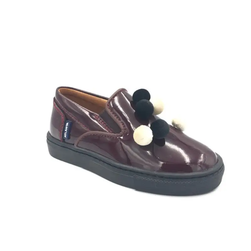 Atlanta Mocassin Wine Patent Mini Pom-Pom Slip On Sneaker