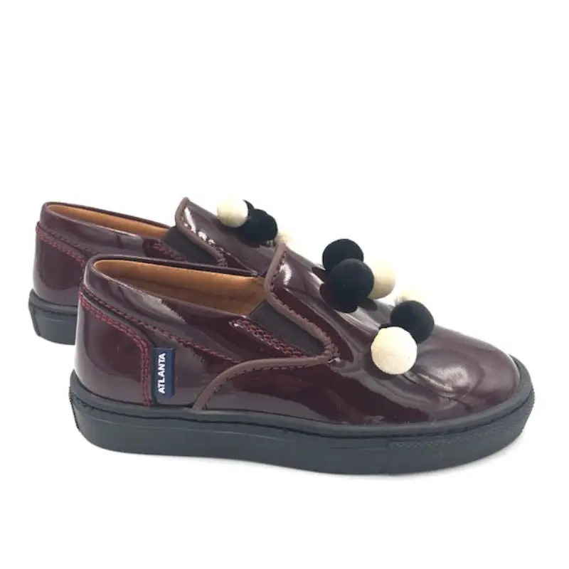Atlanta Mocassin Wine Patent Mini Pom-Pom Slip On Sneaker - Image 2