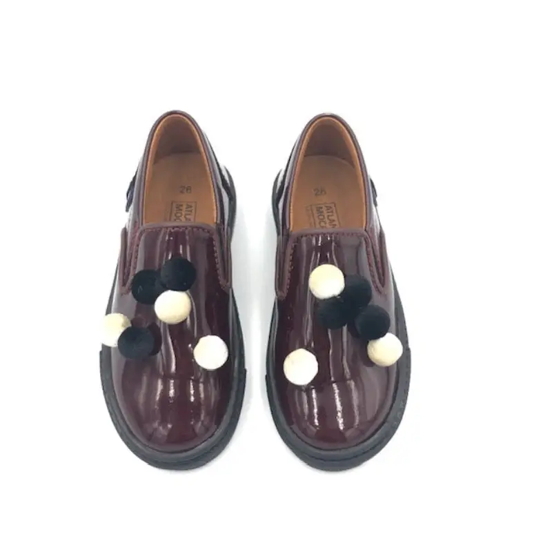 Atlanta Mocassin Wine Patent Mini Pom-Pom Slip On Sneaker - Image 3