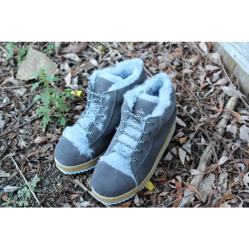 Bellusa Kendrick Grey Suede Light Blue Fur Lined Sneaker - Image 3