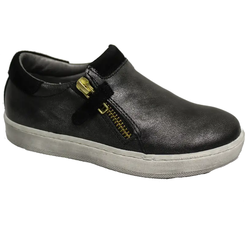 Blublonc Black Metallic Double Zipper Sneaker