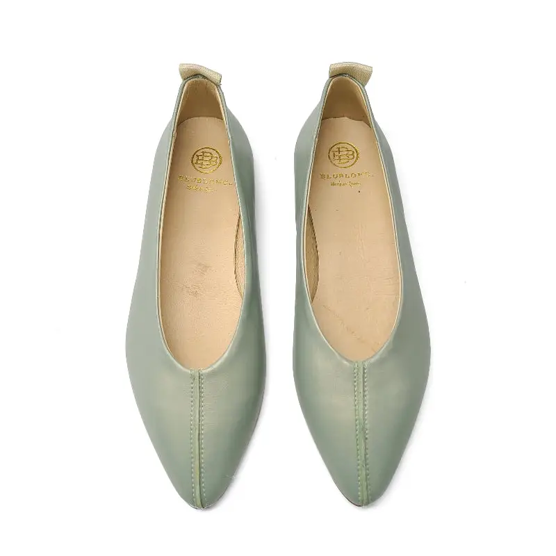 Blublonc Manda Mint Green Shimmer Pointed Ballet Flat - Image 2