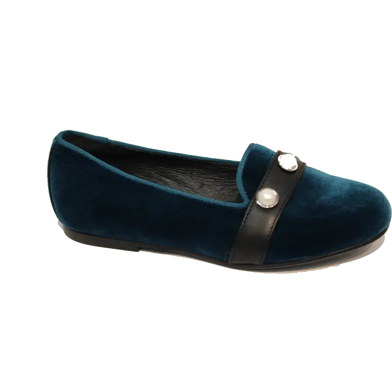 Blublonc Teal Velvet Pearl Slip on