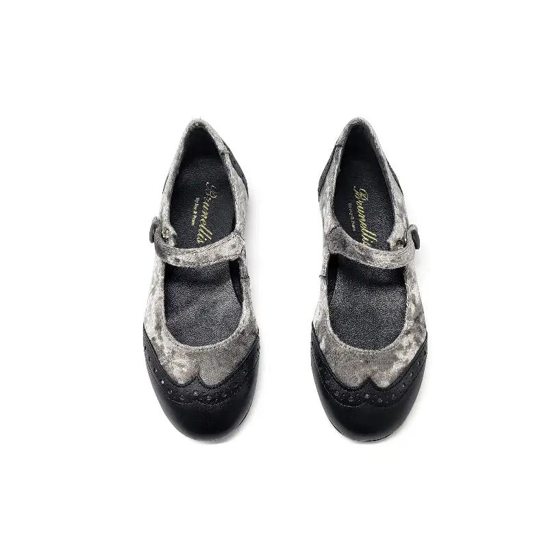 Brunellis Black Grey Velvet Wingtip Mary Jane S24 - Image 2