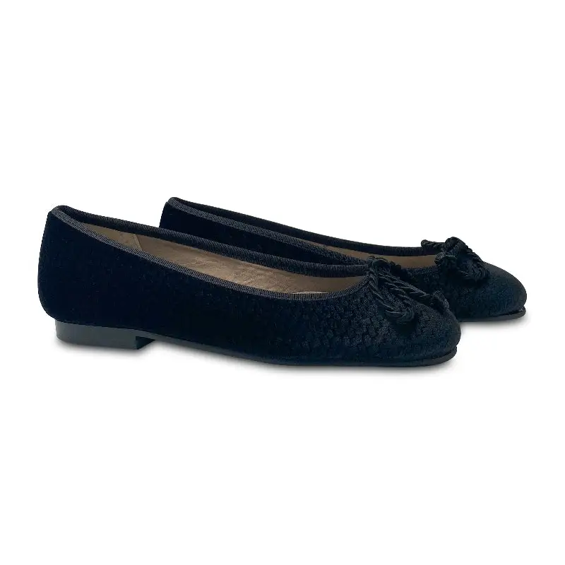 Brunellis Black Rope Velvet Bow Ballet Slip On