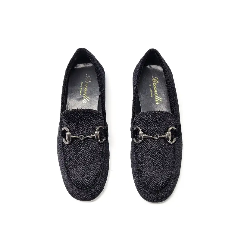 Brunellis Black Velvet Snake Print Chain Loafer S-18 - Image 2