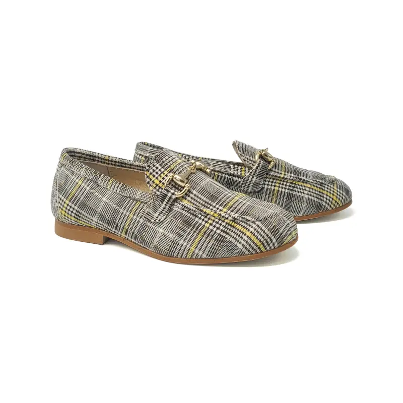 Brunellis Black White Yellow Plaid Slip On Chain Loafer