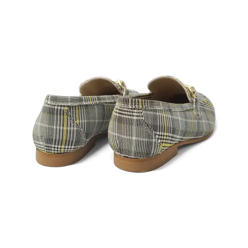 Brunellis Black White Yellow Plaid Slip On Chain Loafer - Image 2