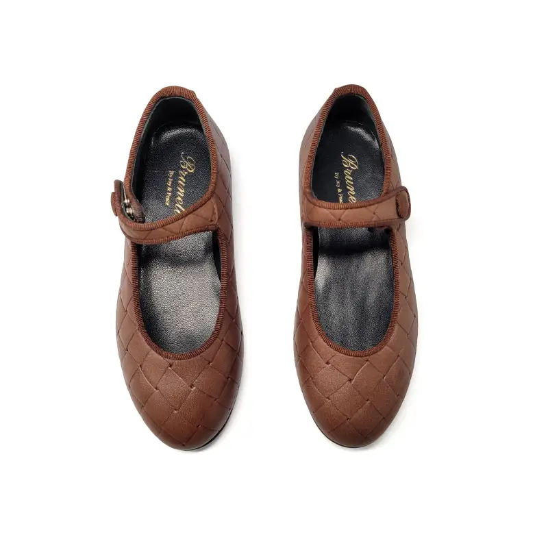 Brunellis Brown Leather Woven Mary Jane S-21 - Image 2