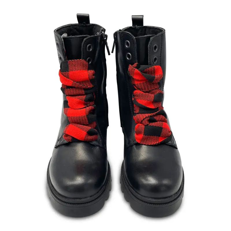 Confetti Black Leather Red Plaid Lace Bootie - Image 3