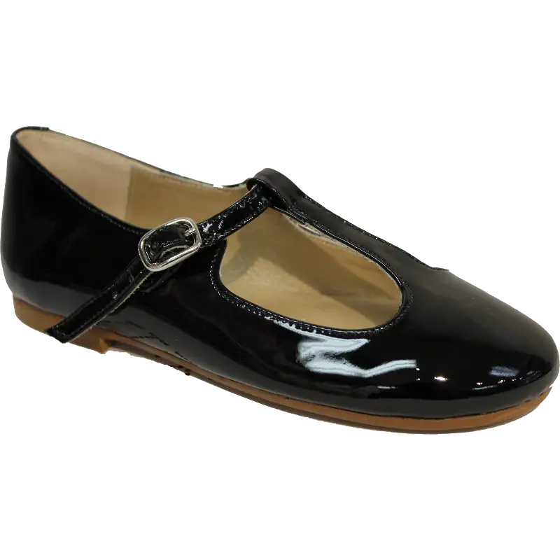 Confetti Black Patent Leather T-Strap