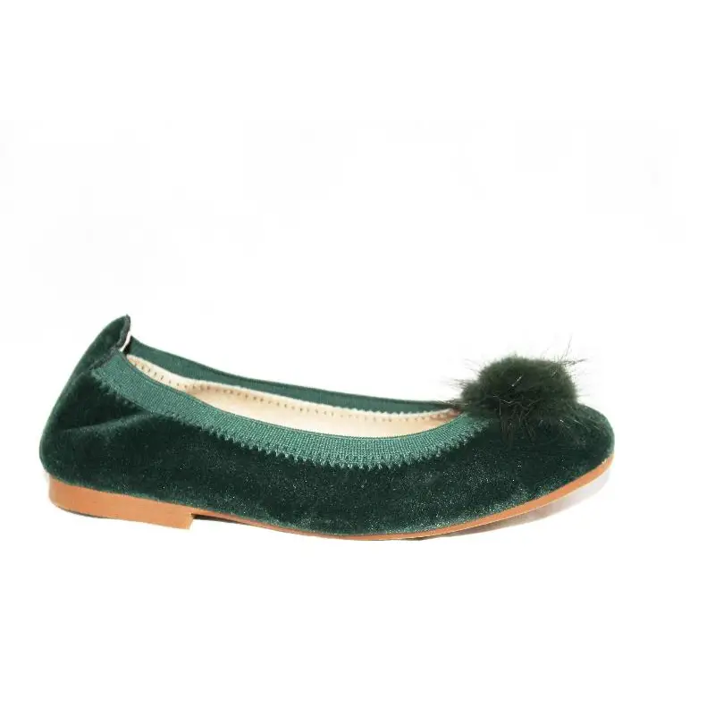 Confetti Green Velvet Pom Pom Slip On