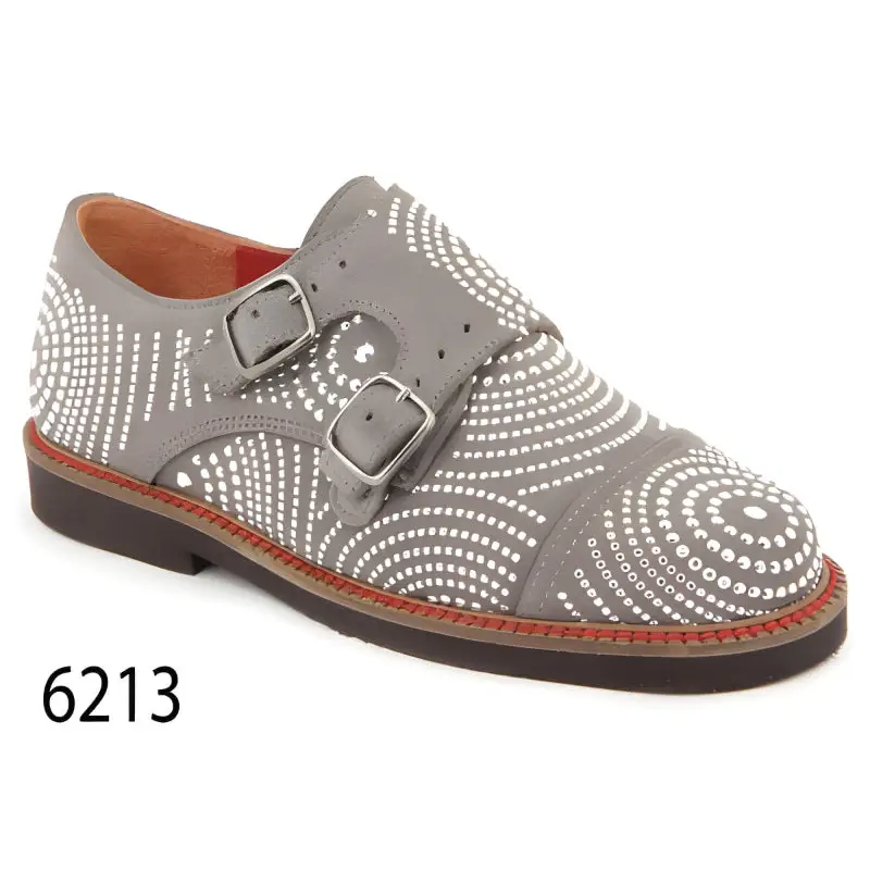 Confetti Grey Stud Munk Strap Shoe