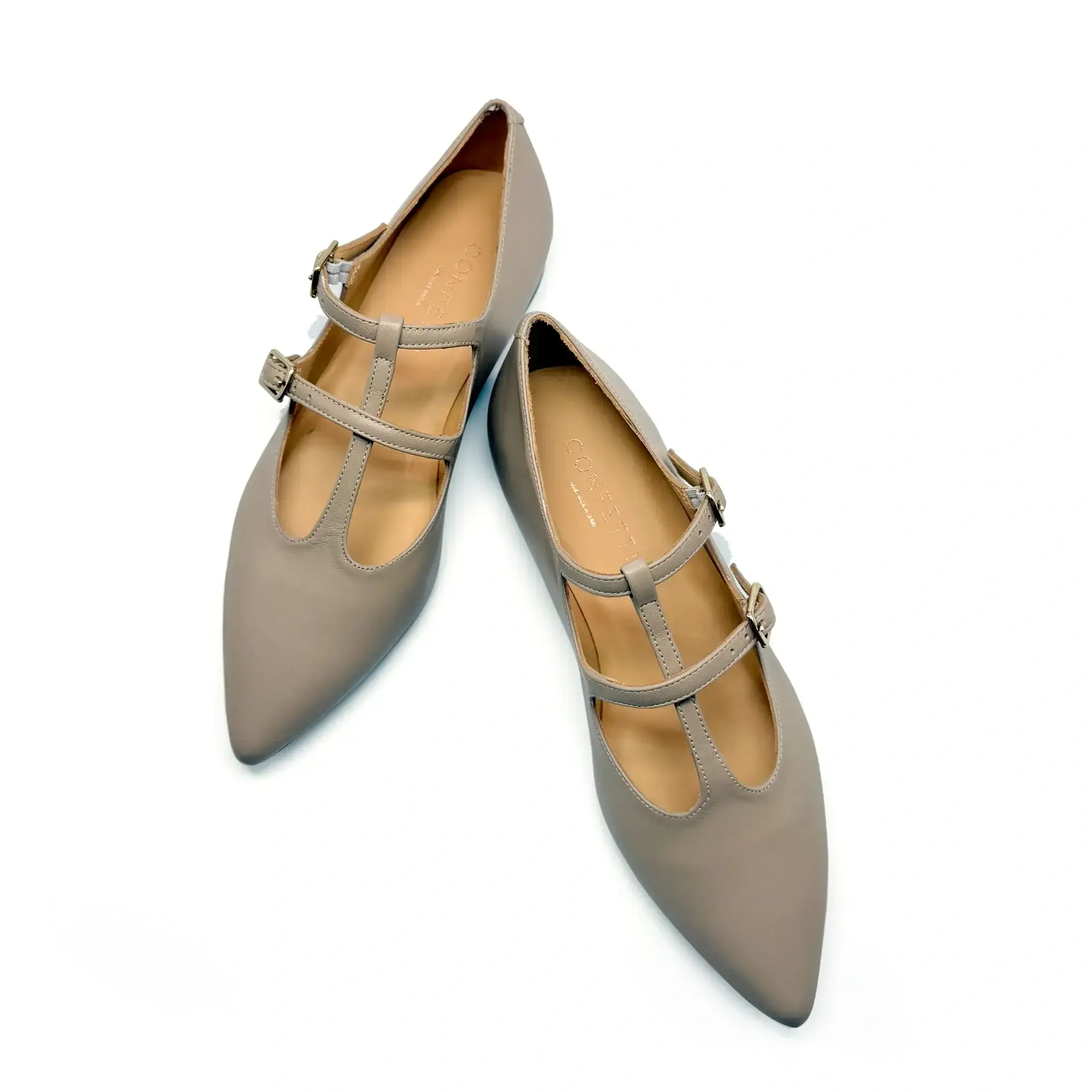 Confetti Taupe Smooth Double T-Strap Flat - Image 2