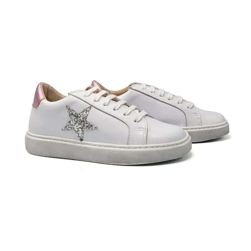Confetti White Pink Silver Star Lace Sneaker 3424