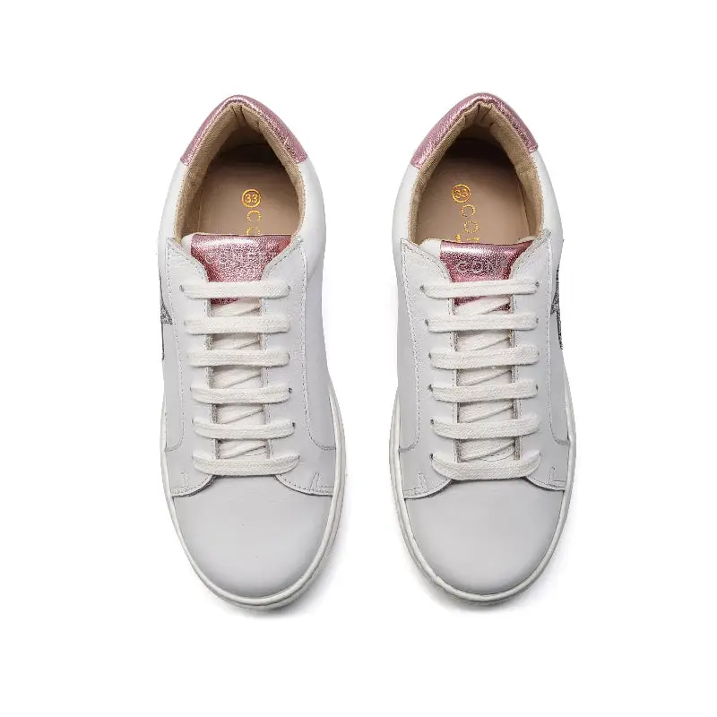 Confetti White Pink Silver Star Lace Sneaker 3424 - Image 2