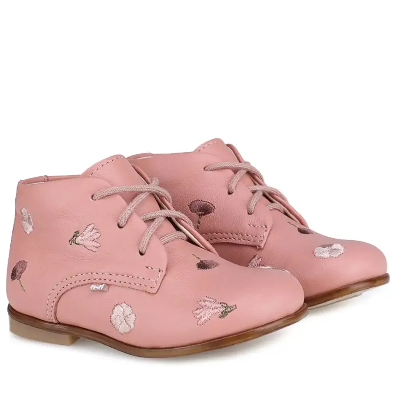 Emel Salmon Pink Flowers Lace Toddler Shoe