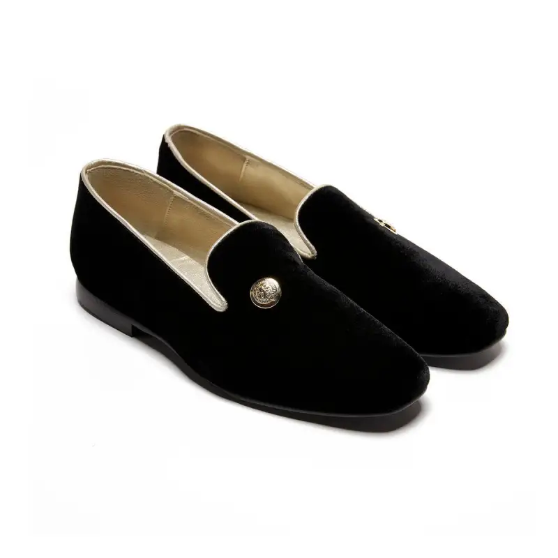 Finding Alex Thina Black Velvet Gold Detail Slip On Dress Shoe - Image 3