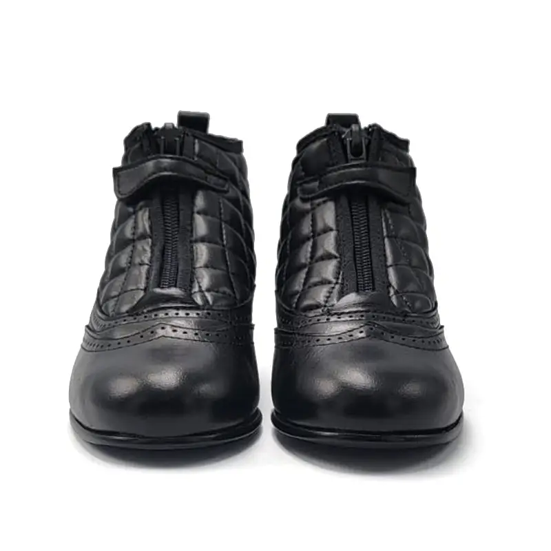 Geppettos Black Leather Quilted Wingtip Front Zipper Bootie 102210 - Image 2