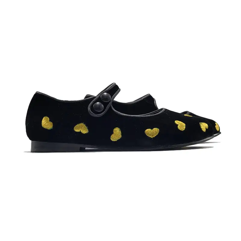 Geppettos Black Velvet Gold Heart Mary Jane GP0576 - Image 2